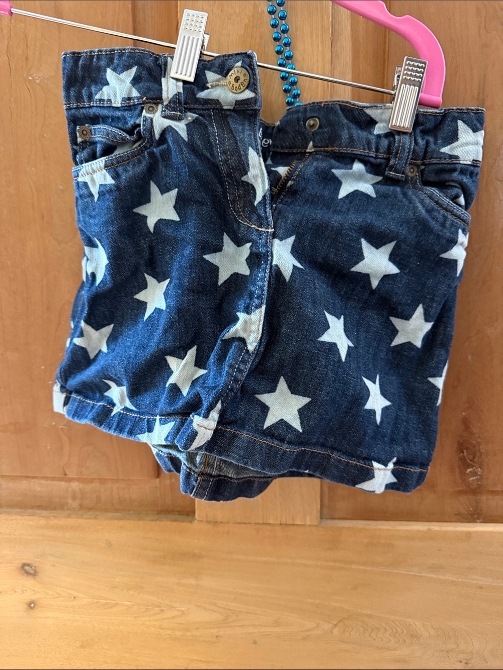 Mini Boden Star Print Denim Shorts for Kids - Navy Blue